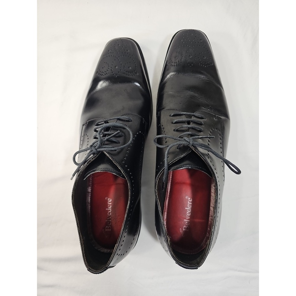 Belvedere Studio Medallion Wing Tip US  13 D Black Leather Oxford  "Concord" MEN